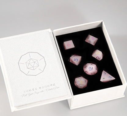 Pink Cat’s Eye Plated 7-Piece Polyhedral Dice Set