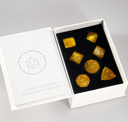 Yellow Cat’s Eye Crystal Diamond-Cut 7-Piece Dice Set
