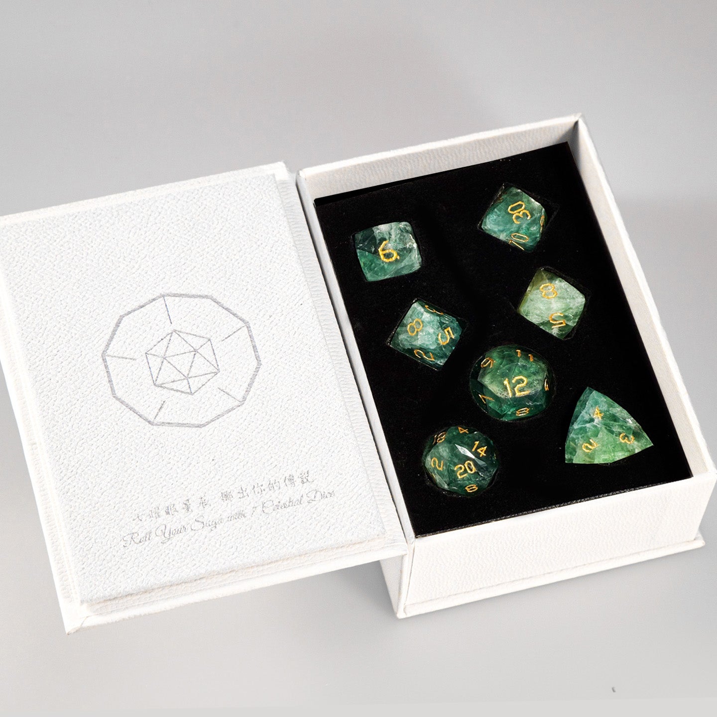 Green Fluorite Diamond-Cut 7-Piece Dice Set
