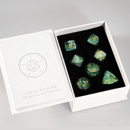 Green Fluorite Diamond-Cut 7-Piece Dice Set