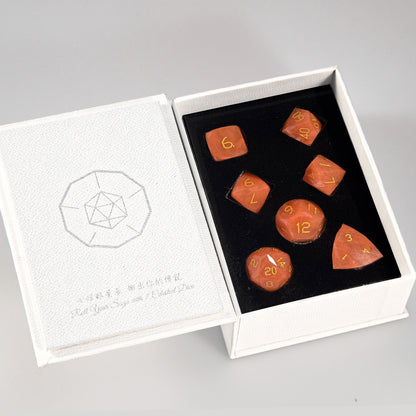 Watermelon Red Raw Stone Diamond-Cut 7-Piece Dice Set