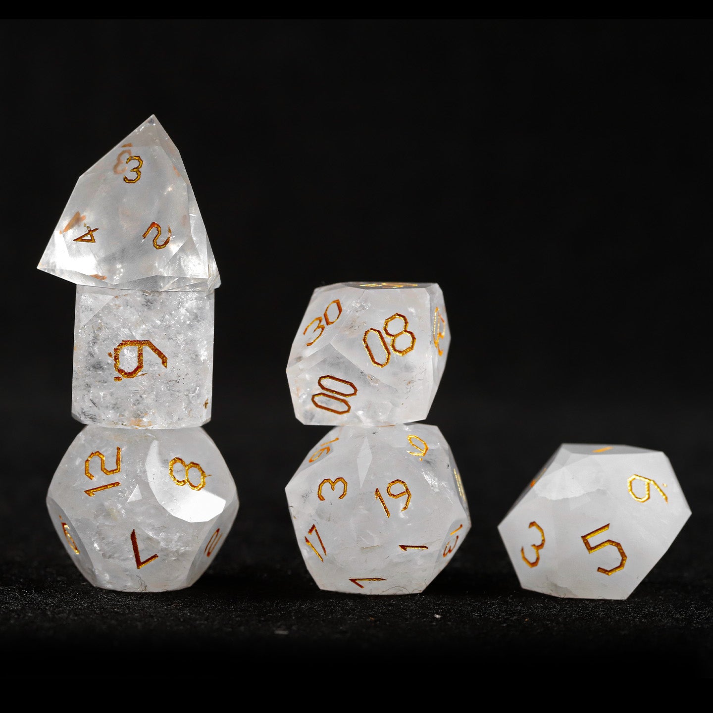 White Glaze Diamond-Cut 7-Piece Dice Set