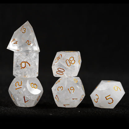 White Glaze Diamond-Cut 7-Piece Dice Set