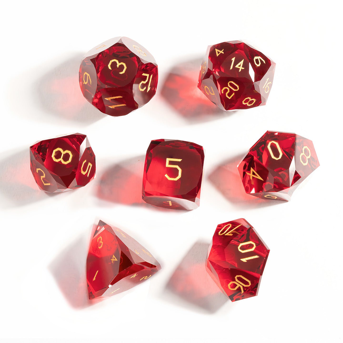 Red Crystal Diamond-Cut 7-Piece Dice Set