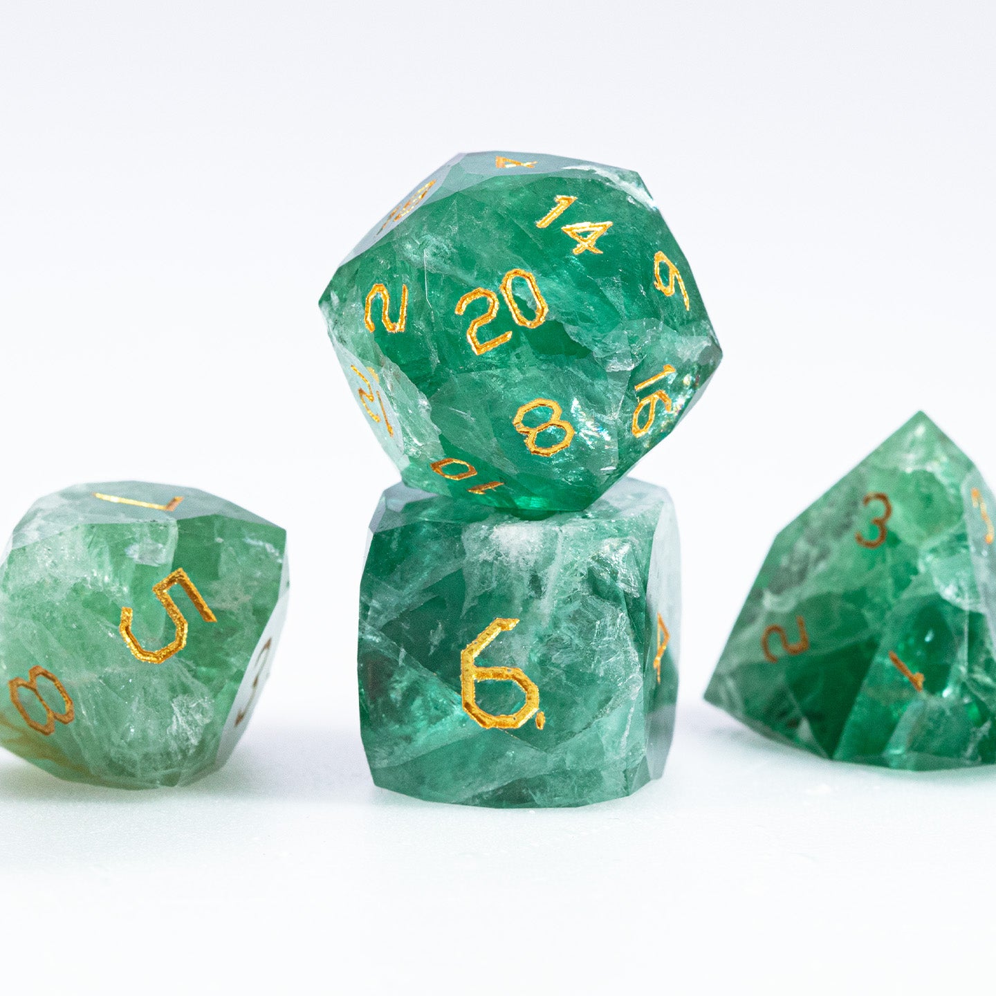 Green Fluorite Diamond-Cut 7-Piece Dice Set