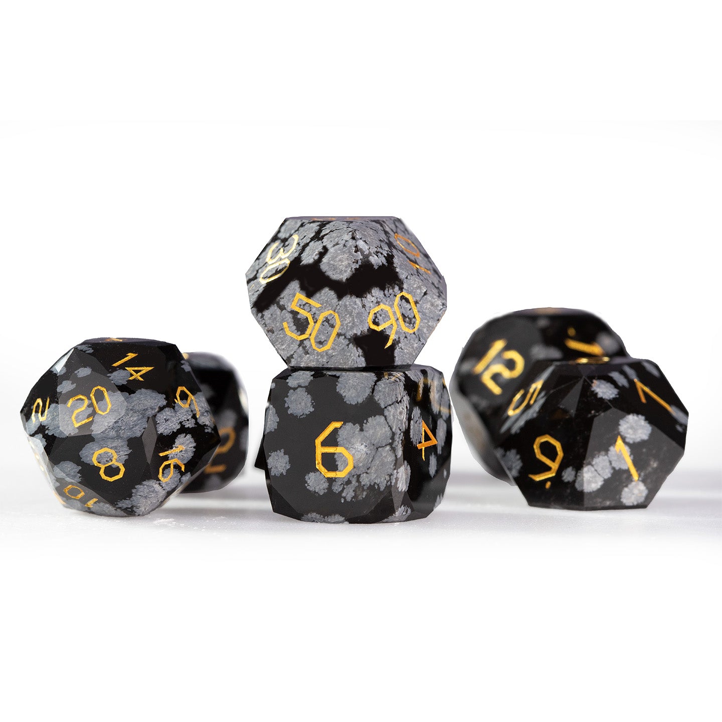 Snowflake Obsidian Diamond-Cut 7-Piece Dice Set