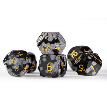 Snowflake Obsidian Diamond-Cut 7-Piece Dice Set