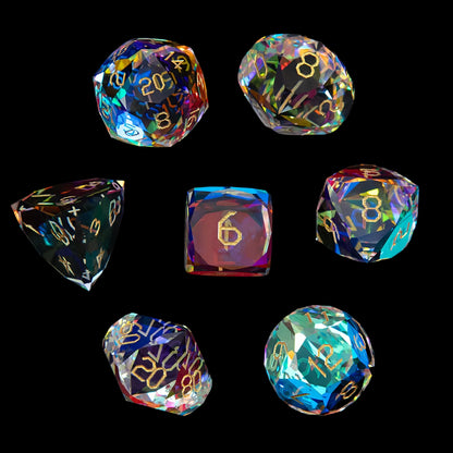 Iridescent Crystal Diamond-Cut 7-Piece Dice Set