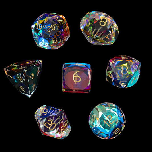 Iridescent Crystal Diamond-Cut 7-Piece Dice Set