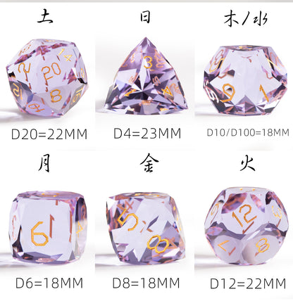 Amethyst Glass Diamond-Cut 7-Piece Dice Set