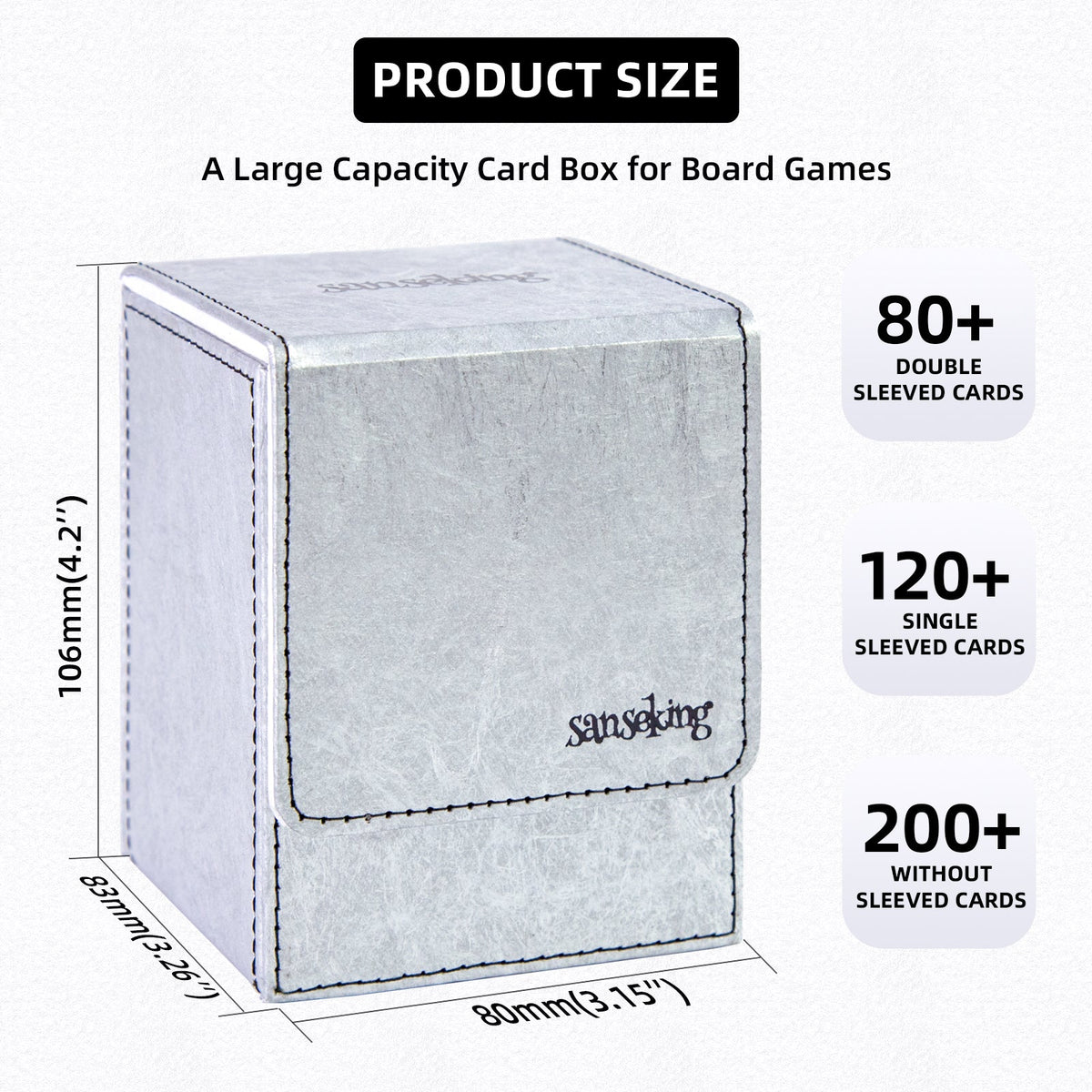 TCG Deck Box Fits 100+ yvek® (Vertical,Silver)
