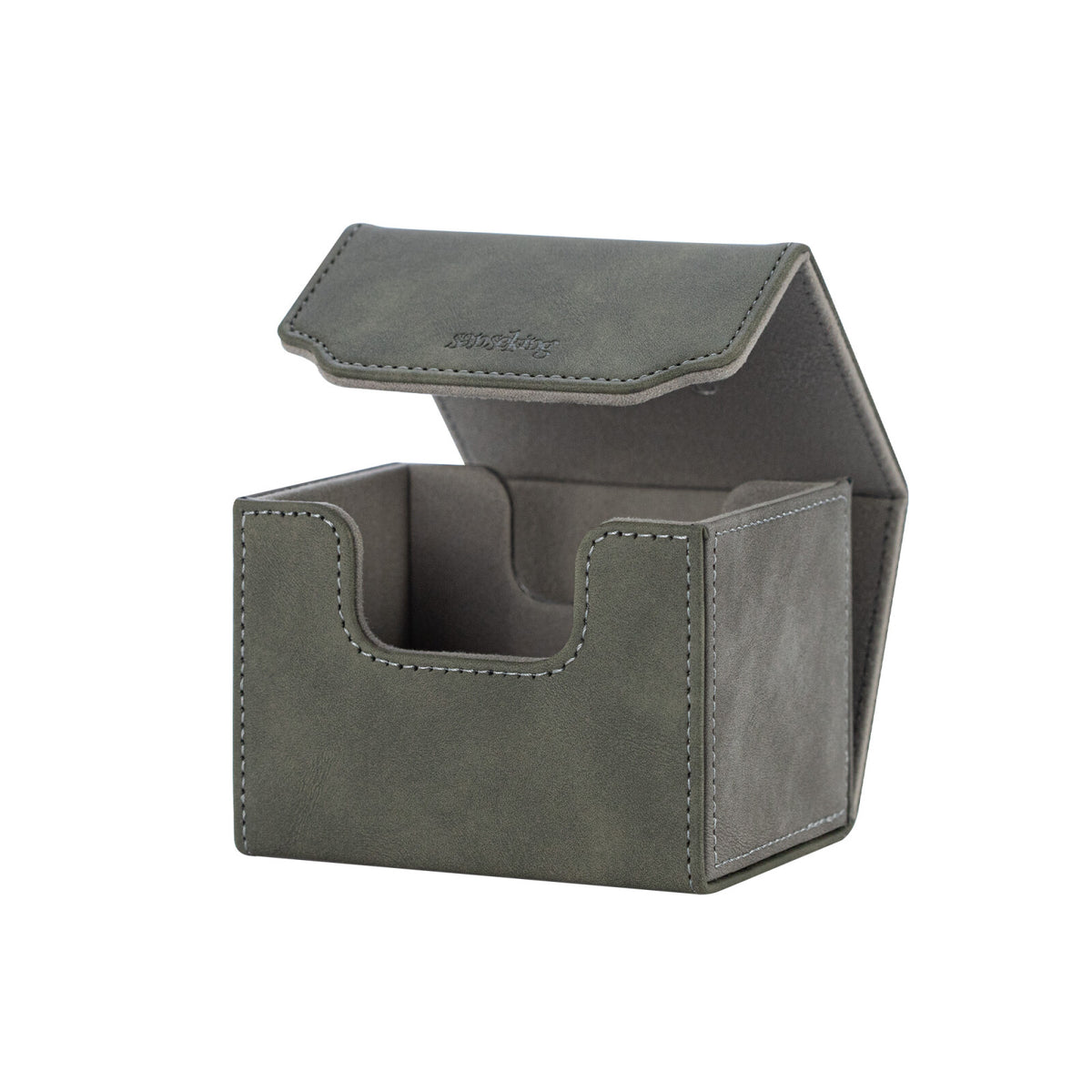 Horizontal Color-Block Pu Deck Box Greyish-green with 1 Divider