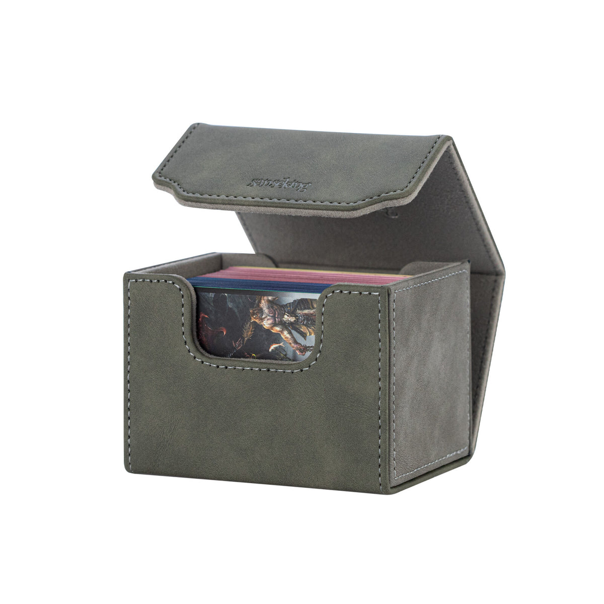 Horizontal Color-Block Pu Deck Box Greyish-green with 1 Divider