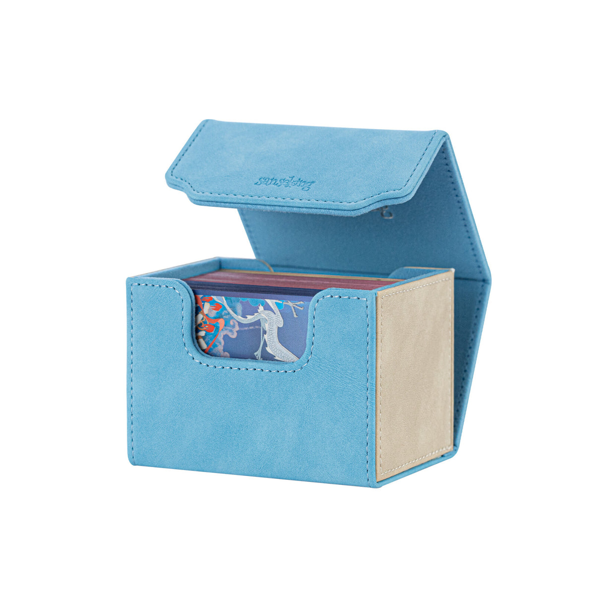 Horizontal Color-Block Pu Deck Box Blue with 1 Divider
