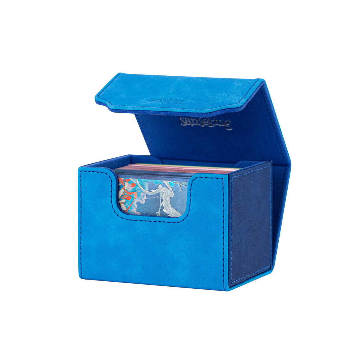 Horizontal Color-Block Pu Deck Box Dark Blue with 1 Divider
