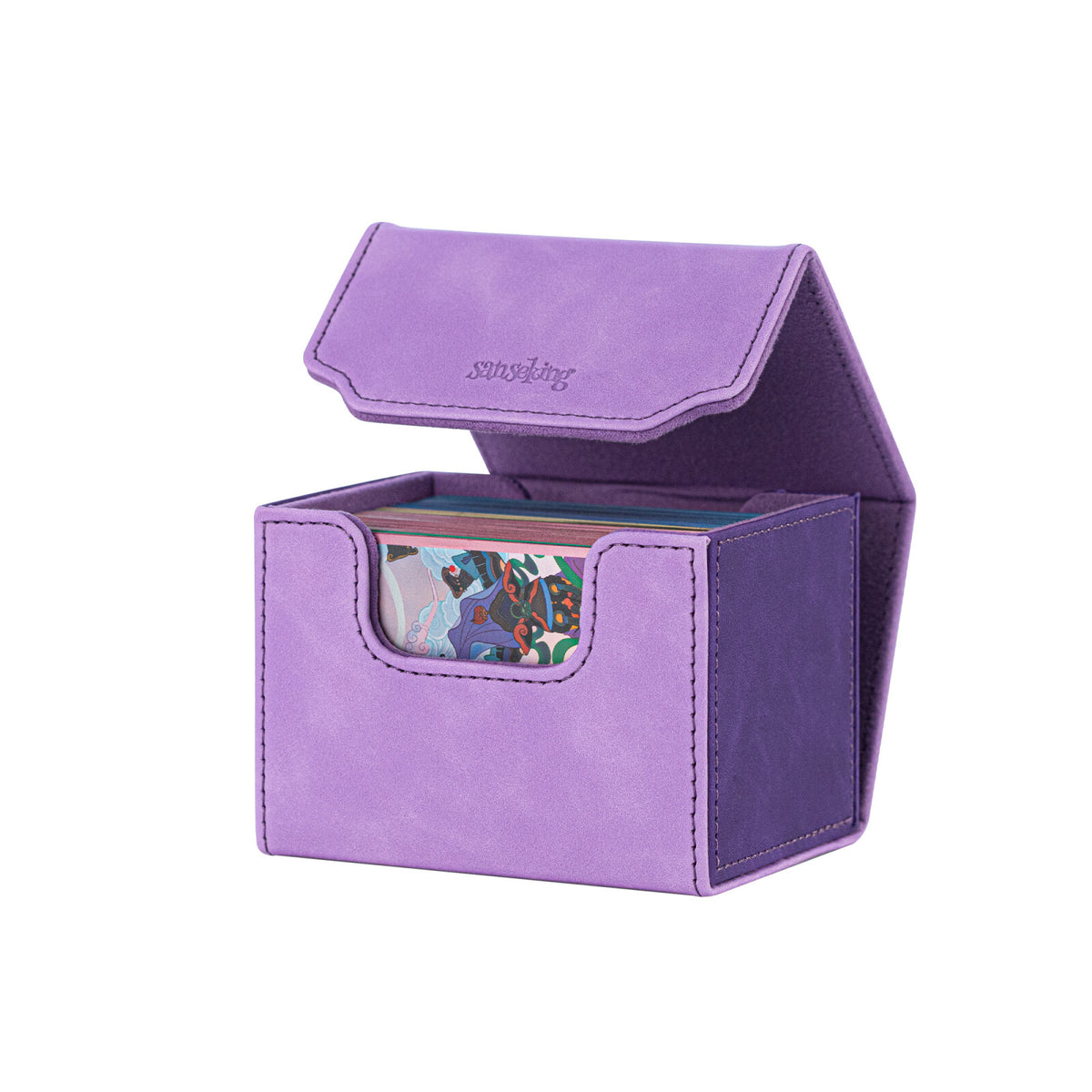 Horizontal Color-Block Pu Deck Box Purple with 1 Divider