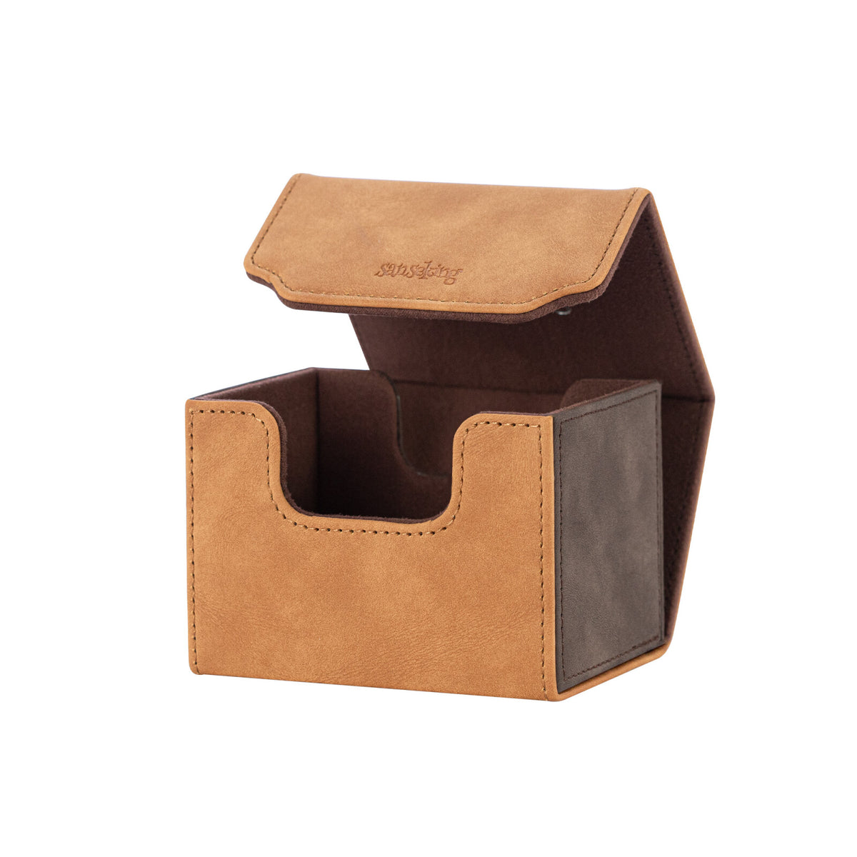 Horizontal Color-Block Pu Deck Box Brown with 1 Divider