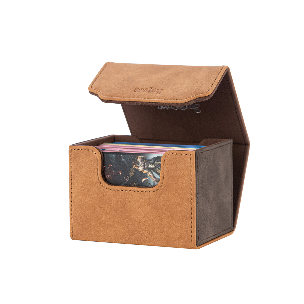 Horizontal Color-Block Pu Deck Box Brown with 1 Divider