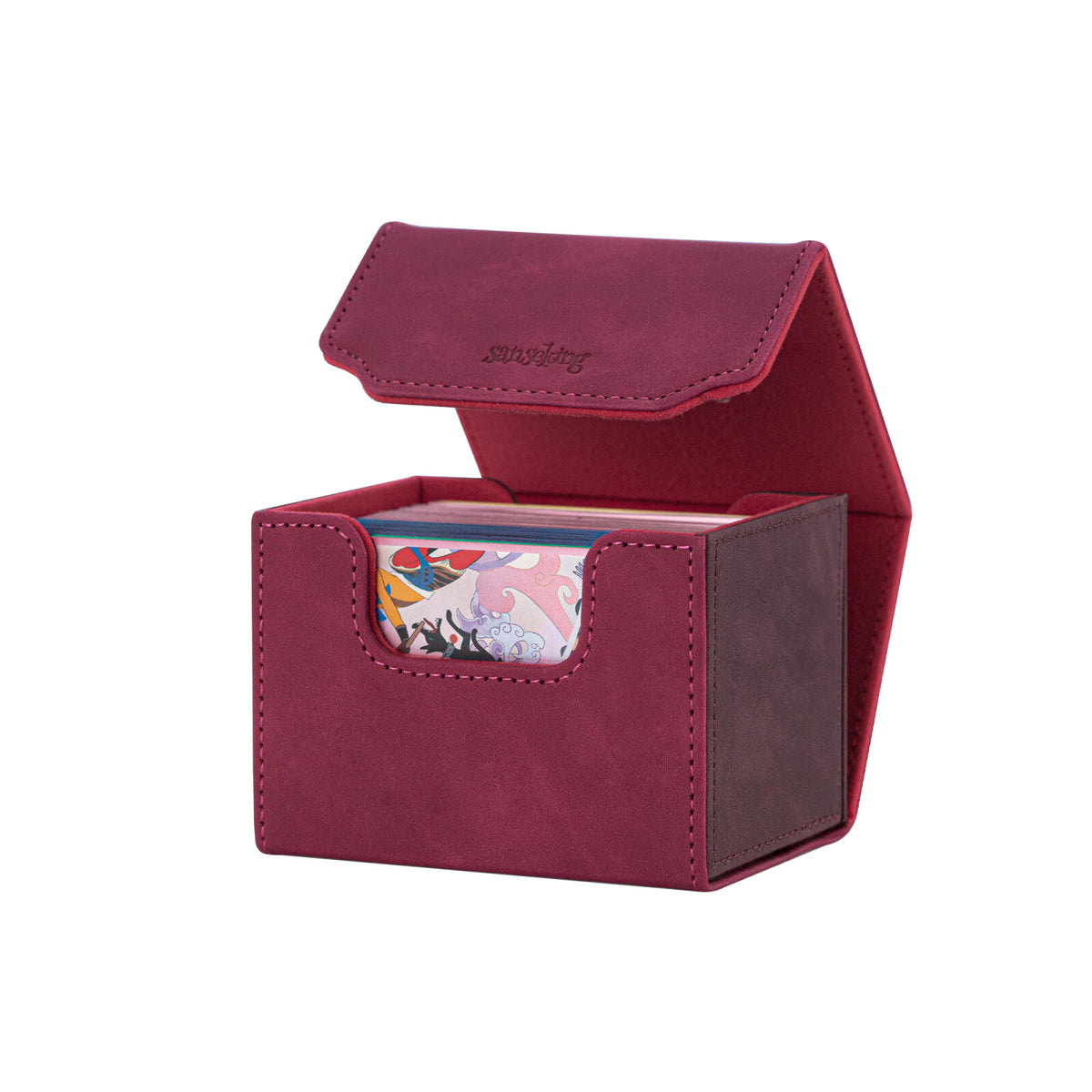 Horizontal Color-Block Pu Deck Box Red with 1 Divider