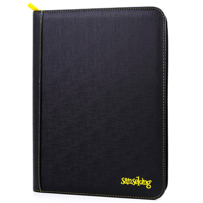 Black Grid 4/9/12-Pocket PU Binder with Waffle Pages