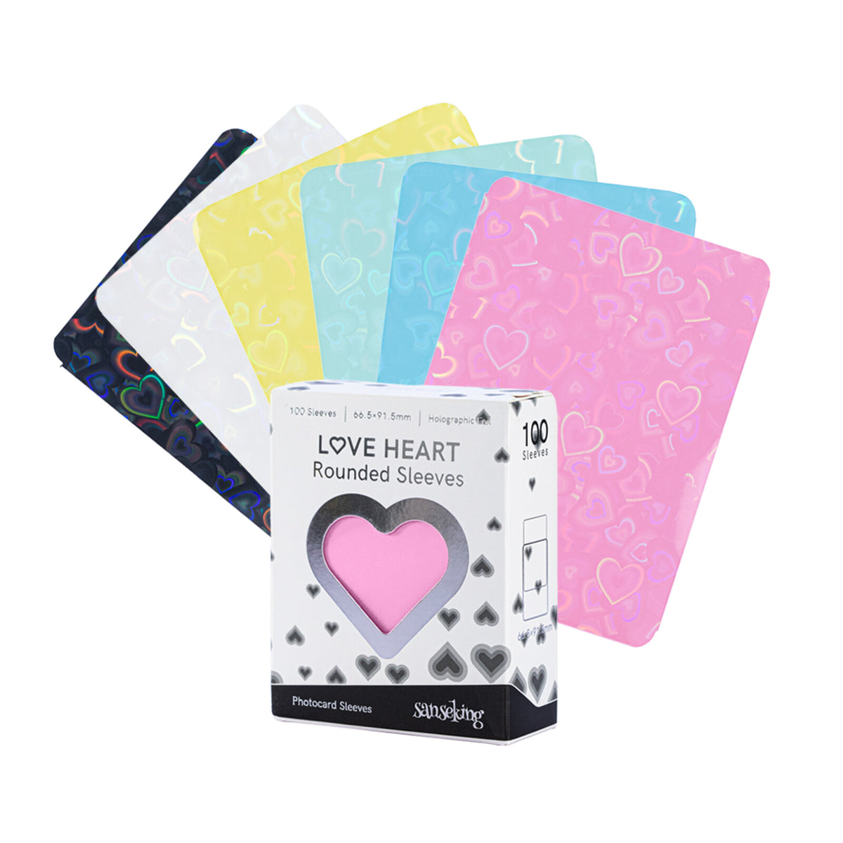 Love Heart-Shape Laser Flashing Rounded Card Sleeves