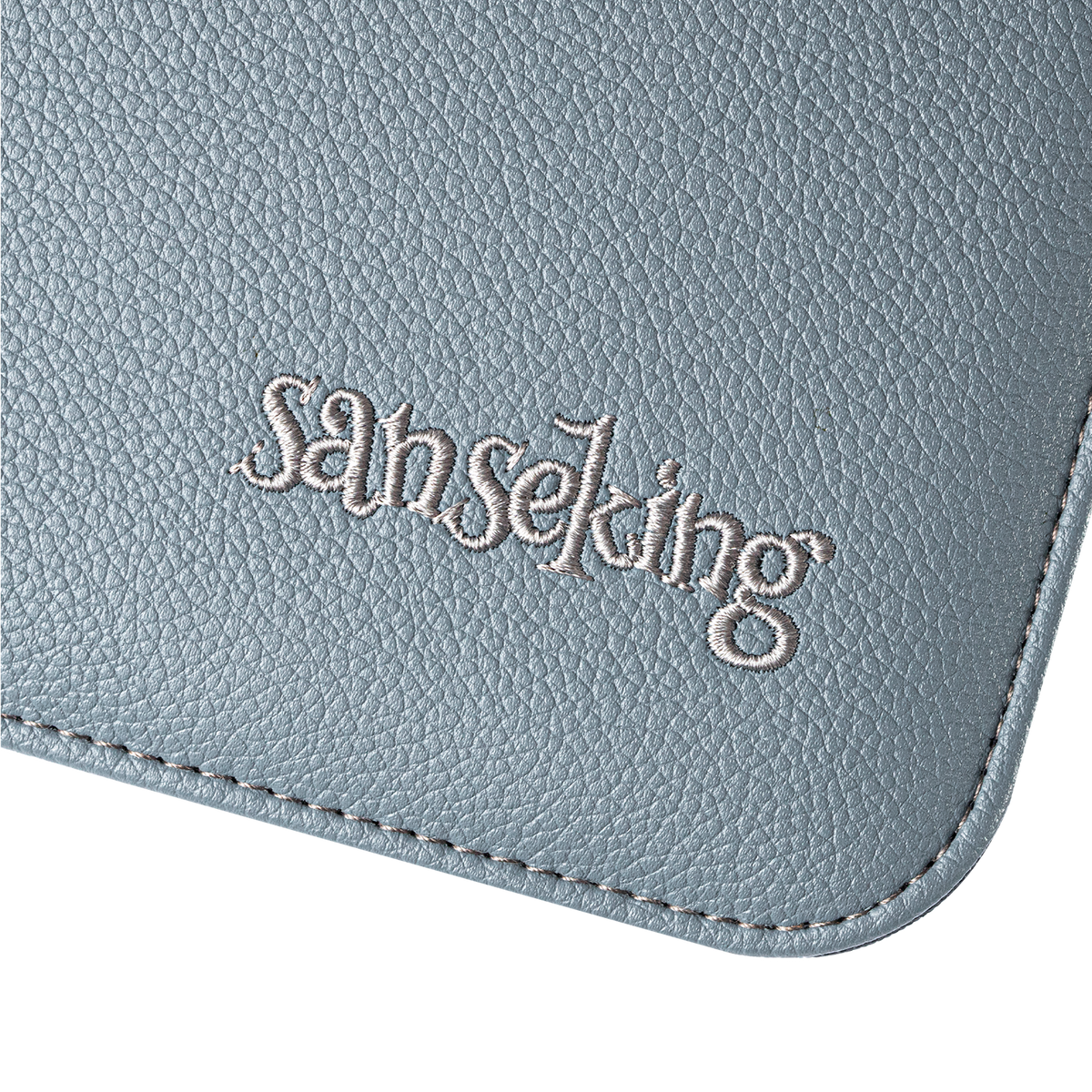 AUREX CR-02 grey card binder embroidered Sanseking logo close-up